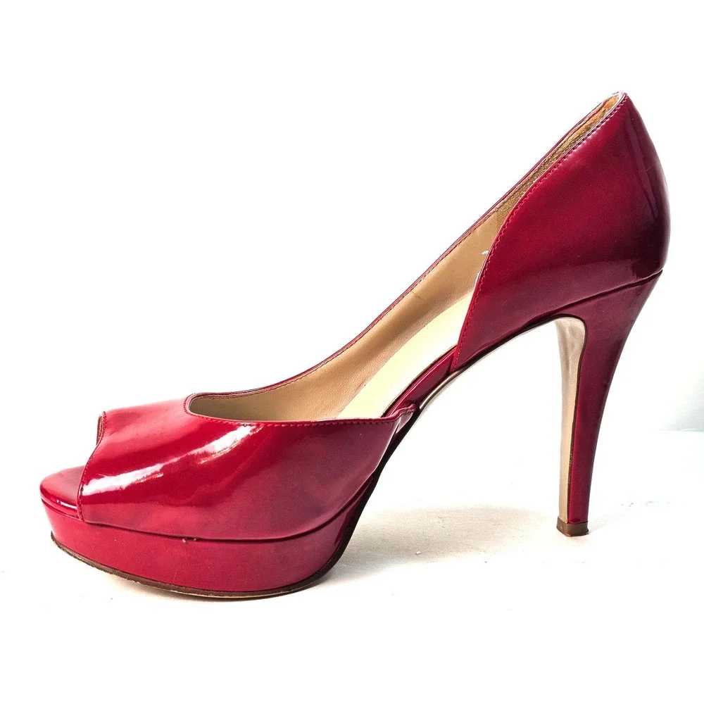 Nine West Red‎ Patent Peep Toe Platform Pumps d'Orsay Stiletto Heels Size 8.5M